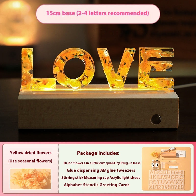 Letter Small Night Lamp Dried Flower Handmade Gift