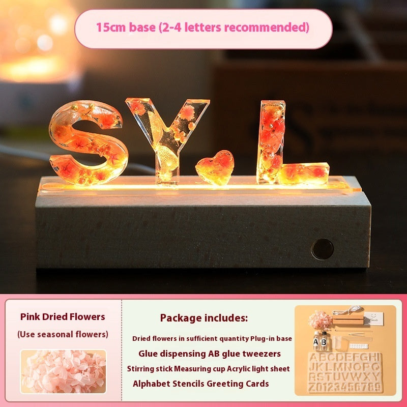 Letter Small Night Lamp Dried Flower Handmade Gift