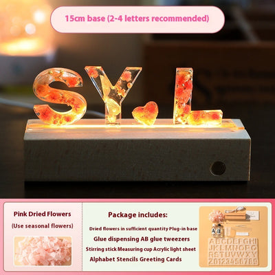 Letter Small Night Lamp Dried Flower Handmade Gift
