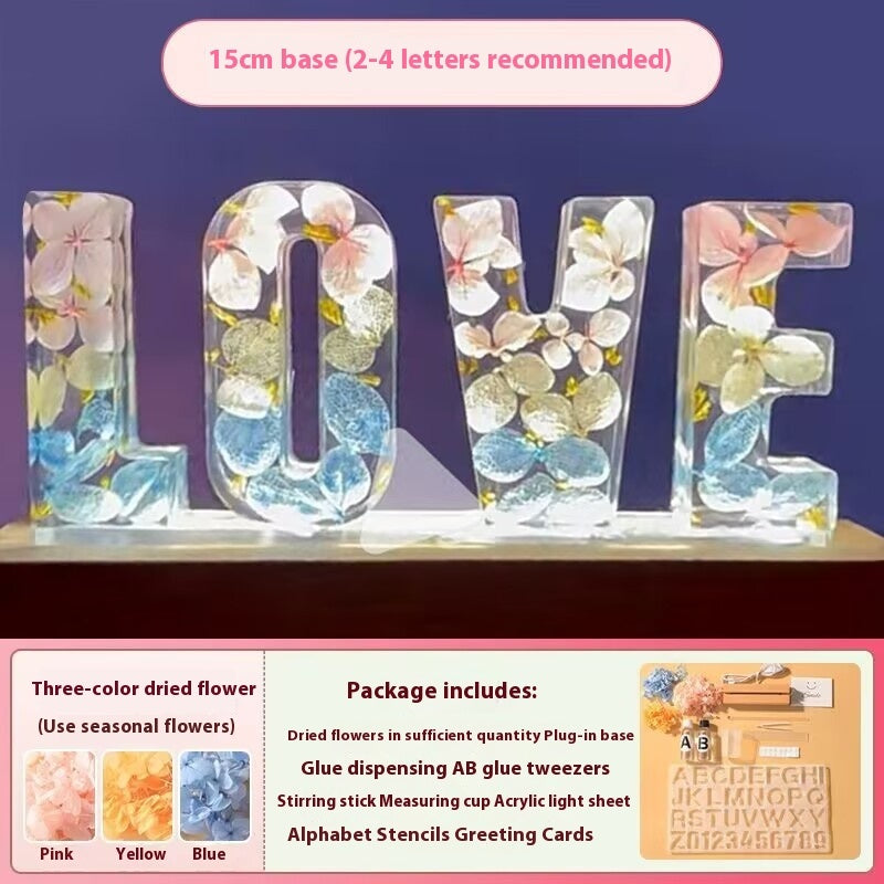 Letter Small Night Lamp Dried Flower Handmade Gift