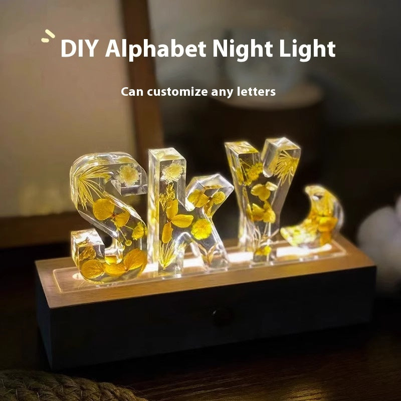 Letter Small Night Lamp Dried Flower Handmade Gift