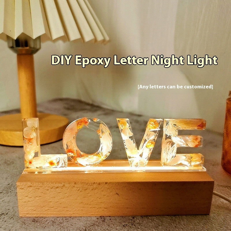 Letter Small Night Lamp Dried Flower Handmade Gift